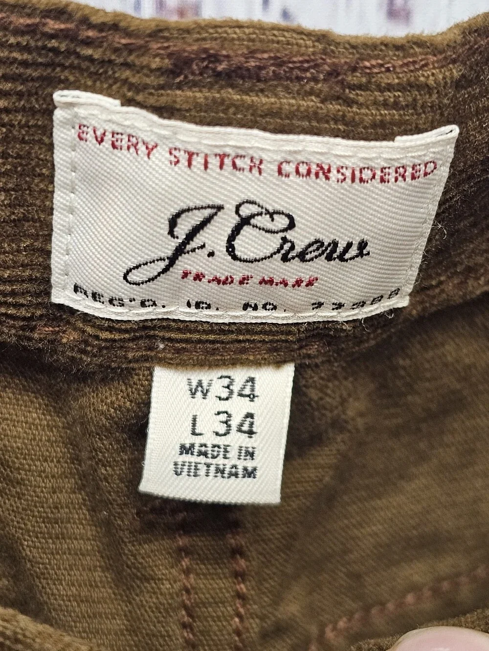 J.Crew 770 Straight Corduroy Pants Men's Size 34x34 Brown Corduroy Trousers